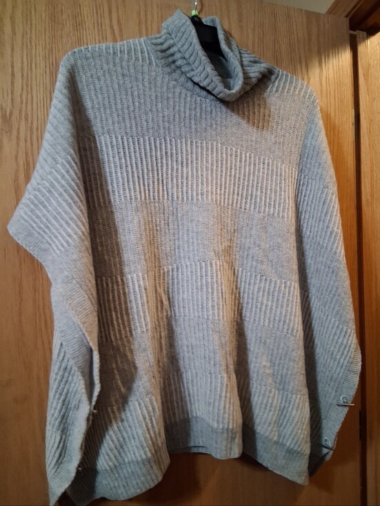 Barbour Sweaters - Barbour Gray Ribbed Cowl Neck Poncho Sweater, Wool Blend, Small